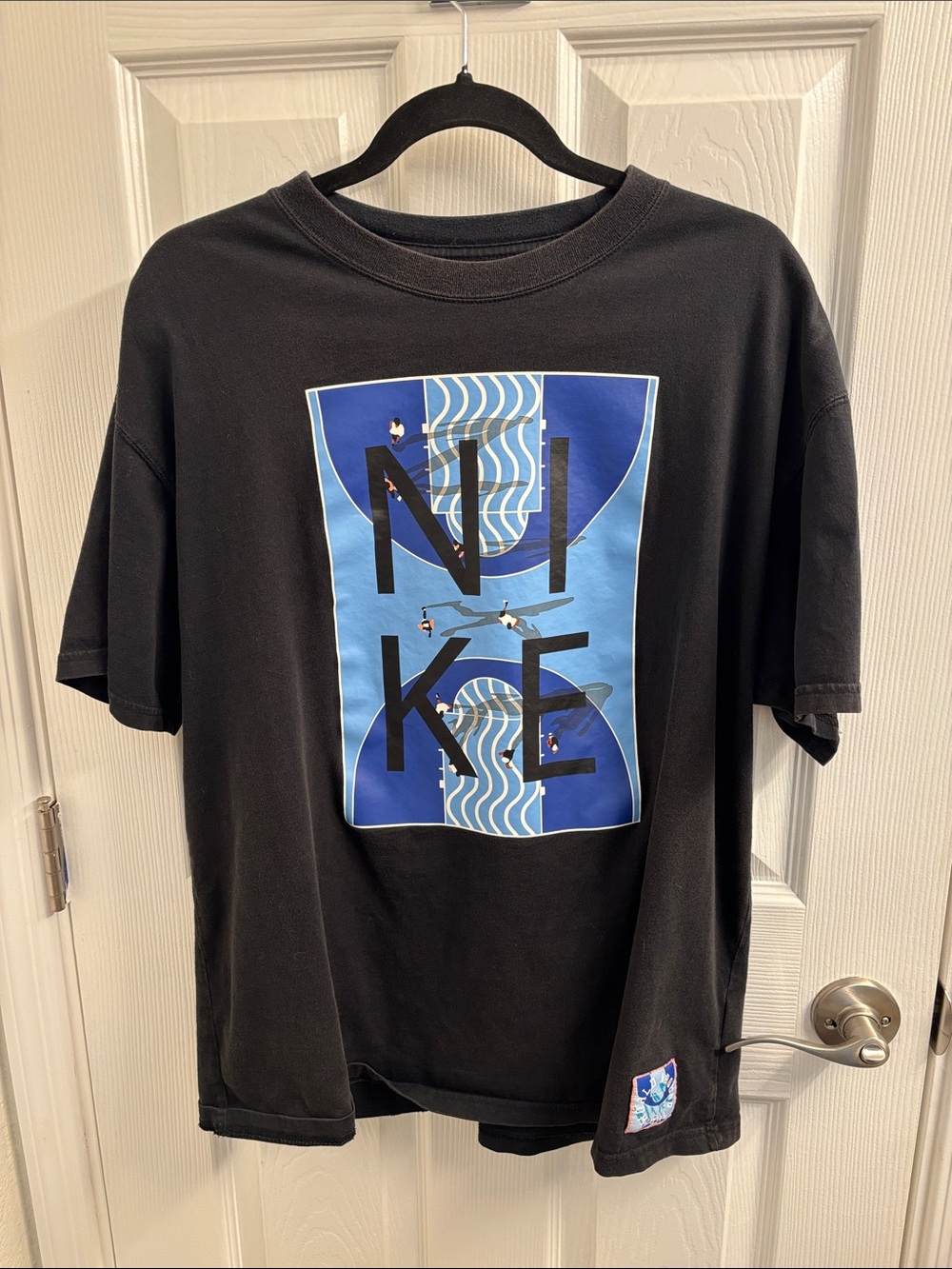 Men's Nike Black Short Sleeve Tee with Blue Graphic Panel - Large